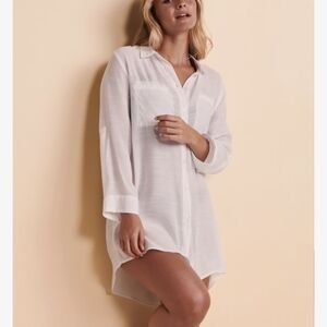 White Buttom Up Swim Cover Up